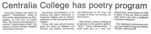 Centralia College has poetry program