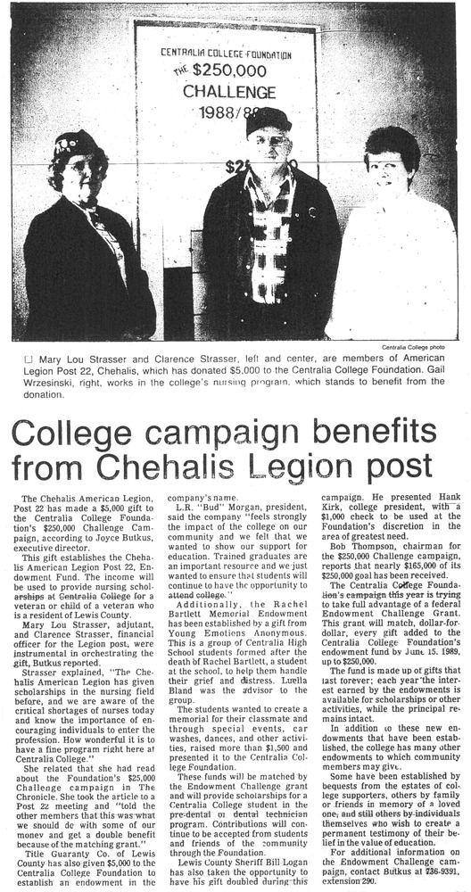 College Campaign benefits from Chehalis Legion post