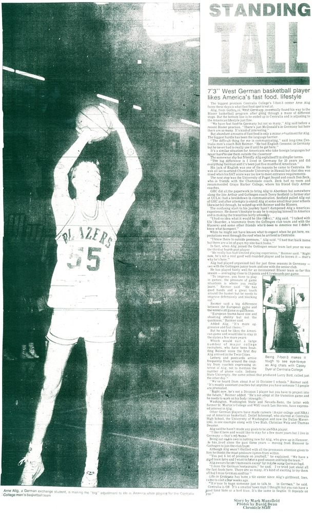 Standing Tall: 7'3" West German basketball player likes America's fast food, lifestyle
