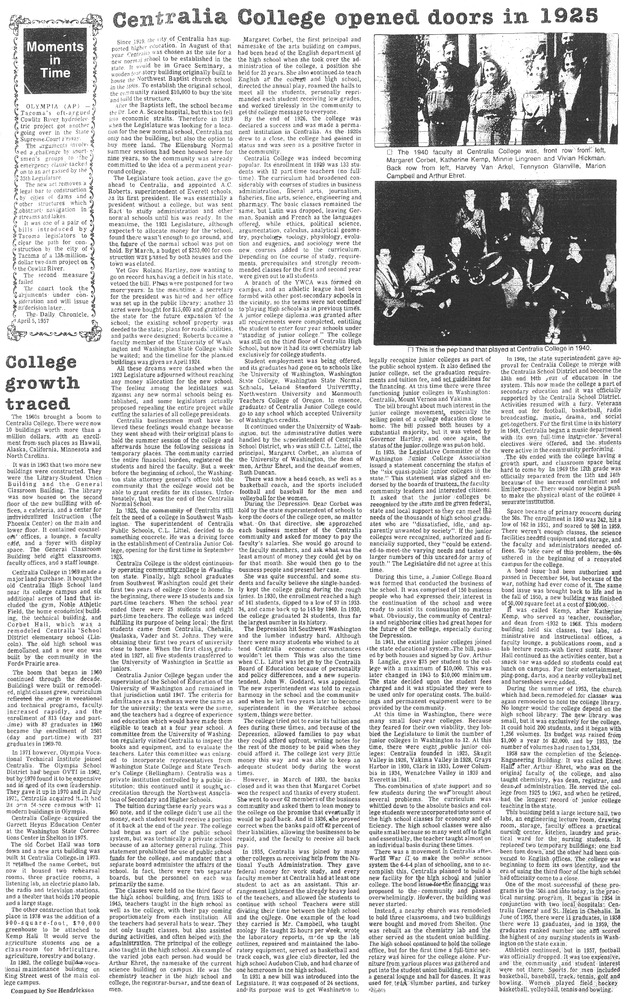 Centralia College opened doors in 1925
