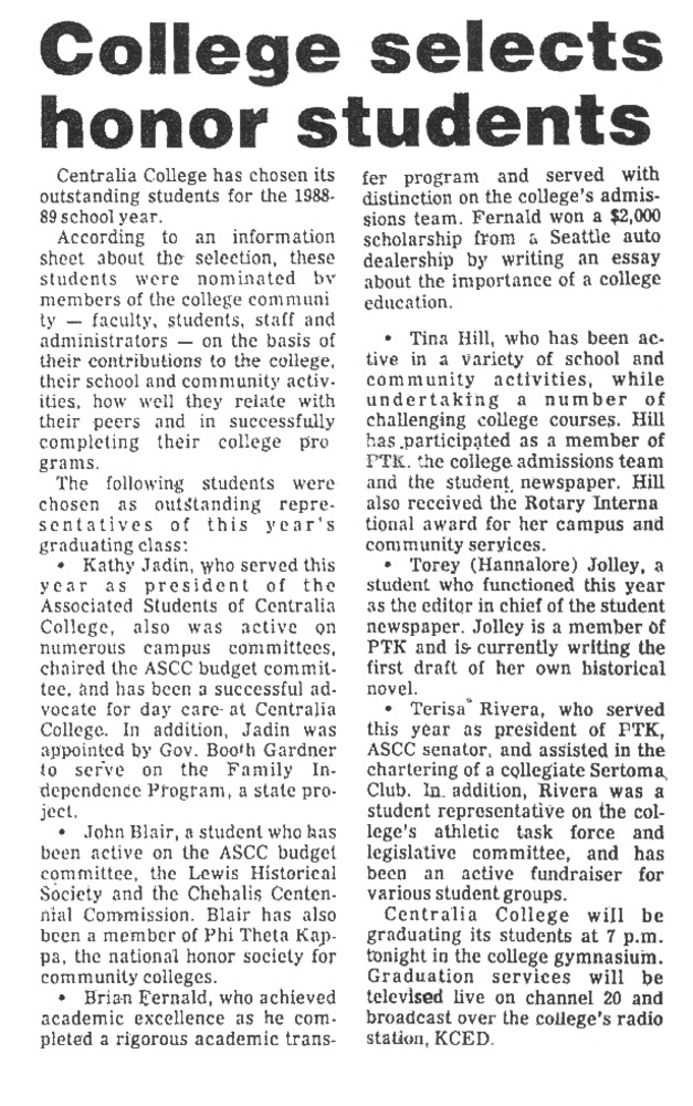 College selects honor students