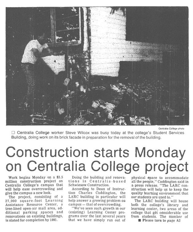 Construction starts Monday on Centralia College project