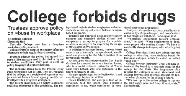 College forbids drugs