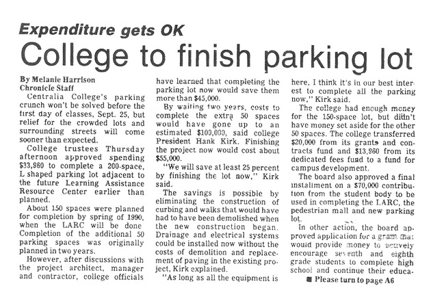 College to finish parking lot