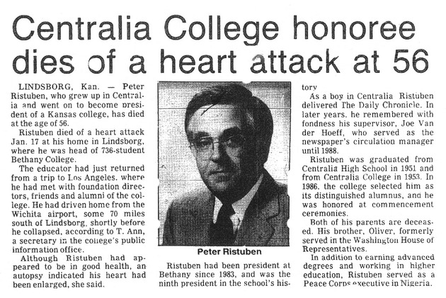 Centralia College honoree dies of a heart attack at 56