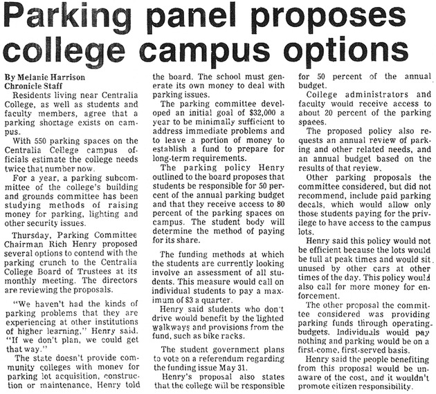 Parking panel proposes college campus options