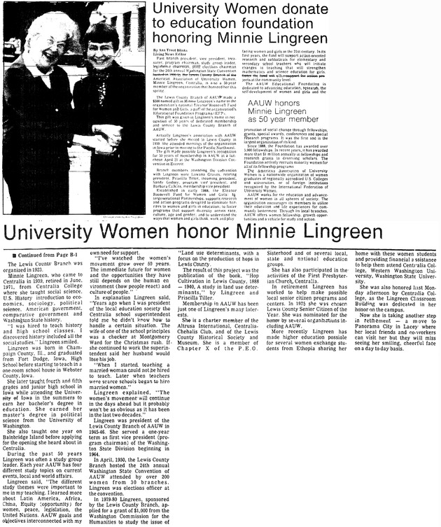 University Women donate to education foundation honoring Minnie Lingreen