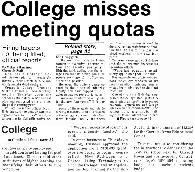 College misses meeting quotas