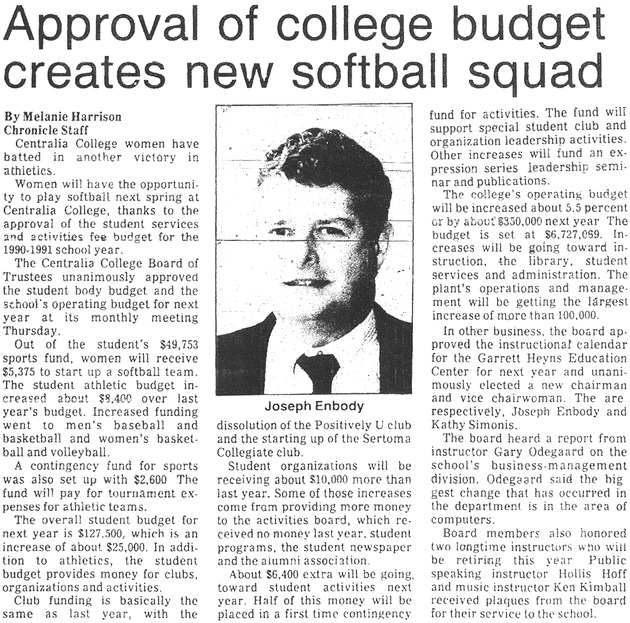 Approval of college budget creates new softball squad