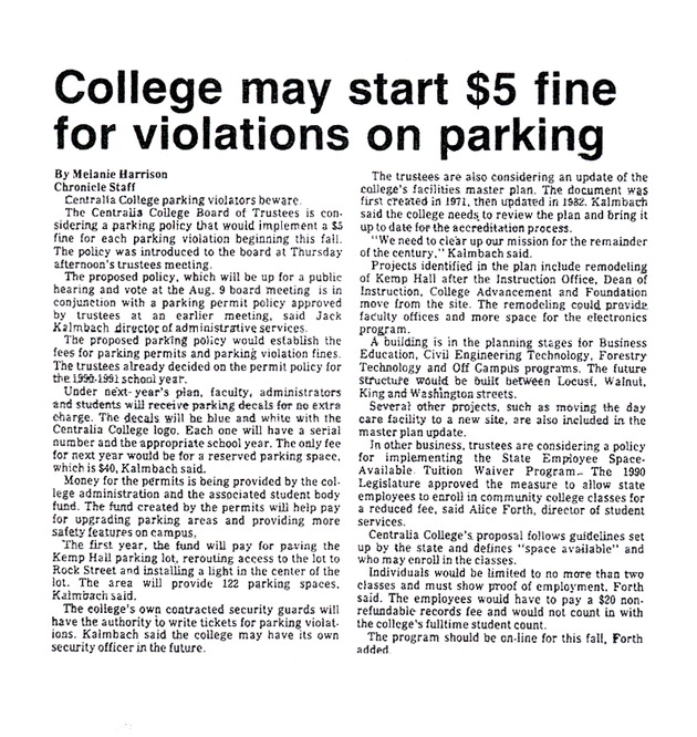 College may start $5 fine for violations on parking