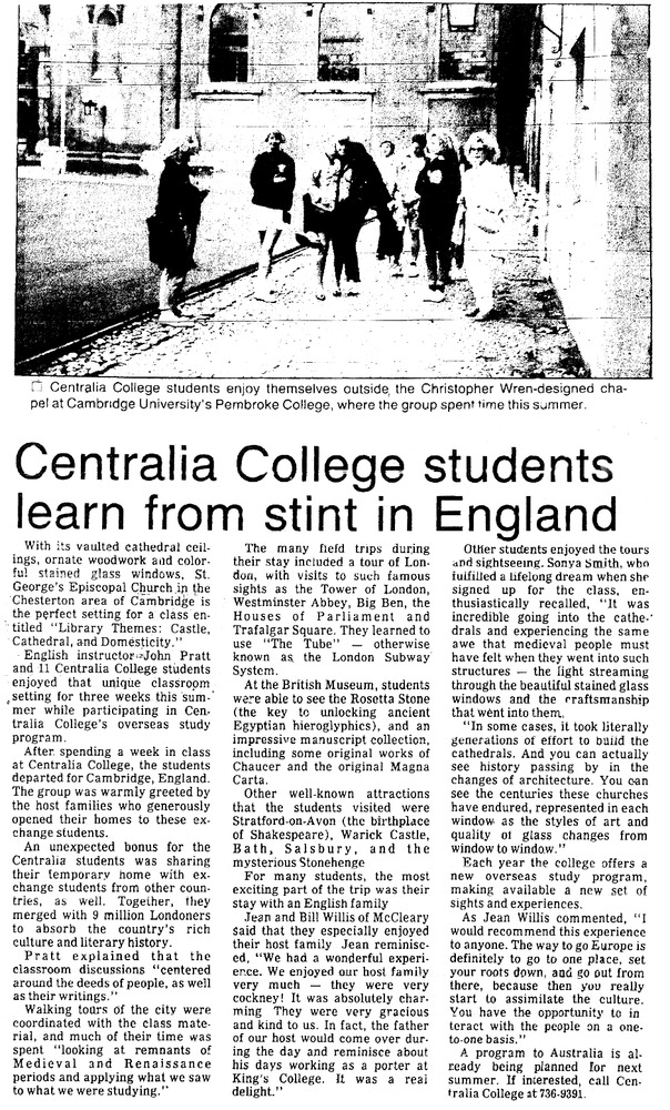 Centralia College students learn from stint in England