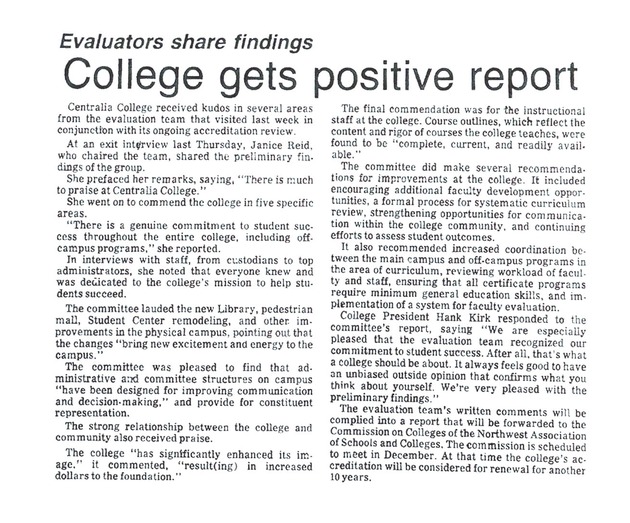 College gets positive report