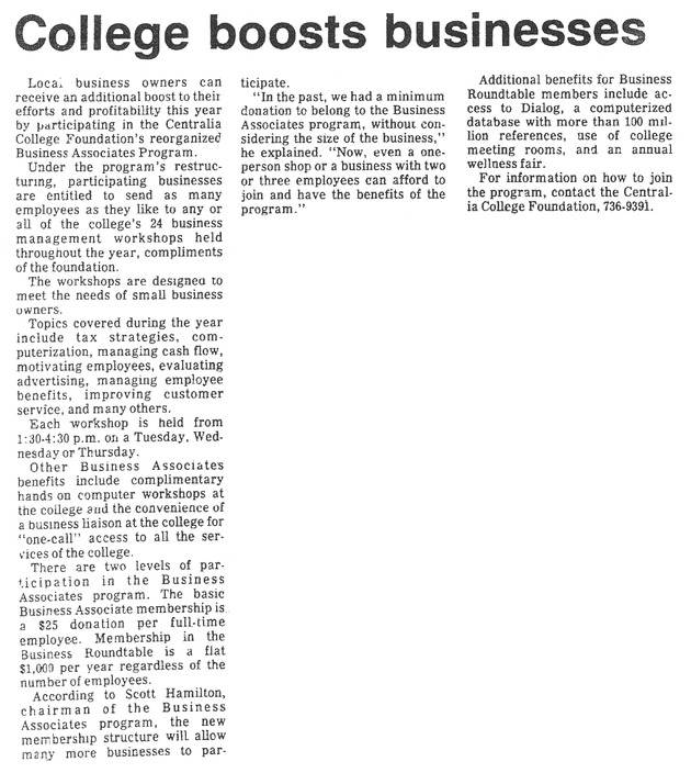 College boosts businesses