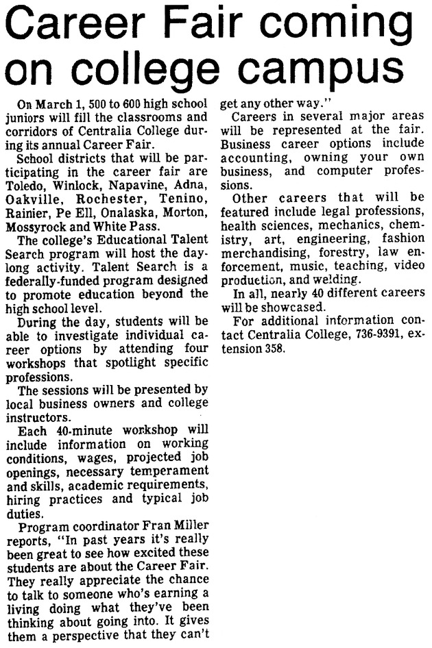 Career Fair coming on college campus