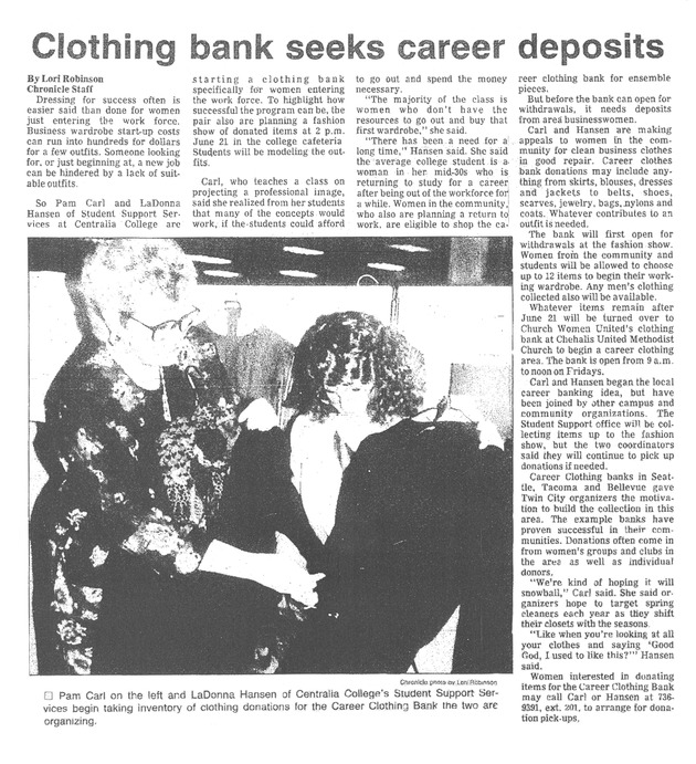 Clothing bank seeks career deposits