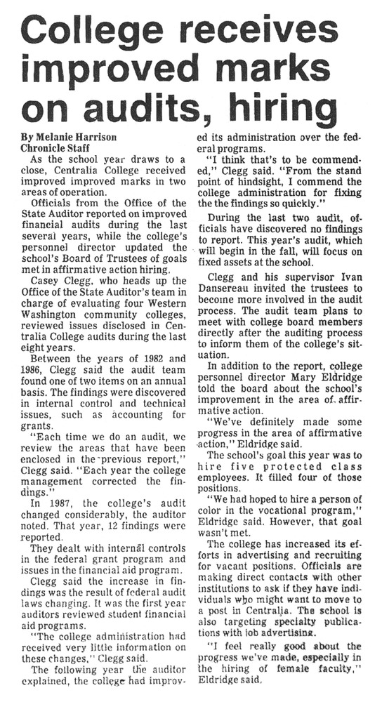 College receives improved marks on audits, hiring