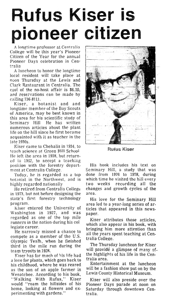 Rufus Kiser is pioneer citizen