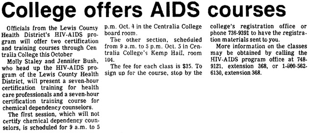 College offers AIDS course