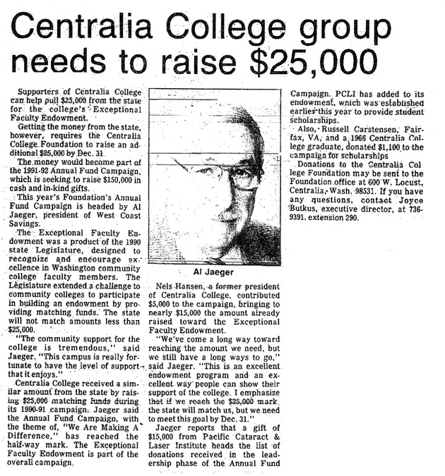 Centralia College group needs to raise $25,000