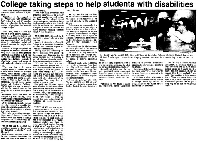 College taking steps to help students with disabilities: