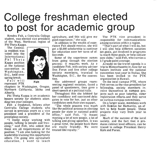 College freshman elected to post for academic group