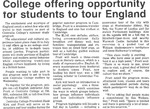 College offering opportunity for students to tour England
