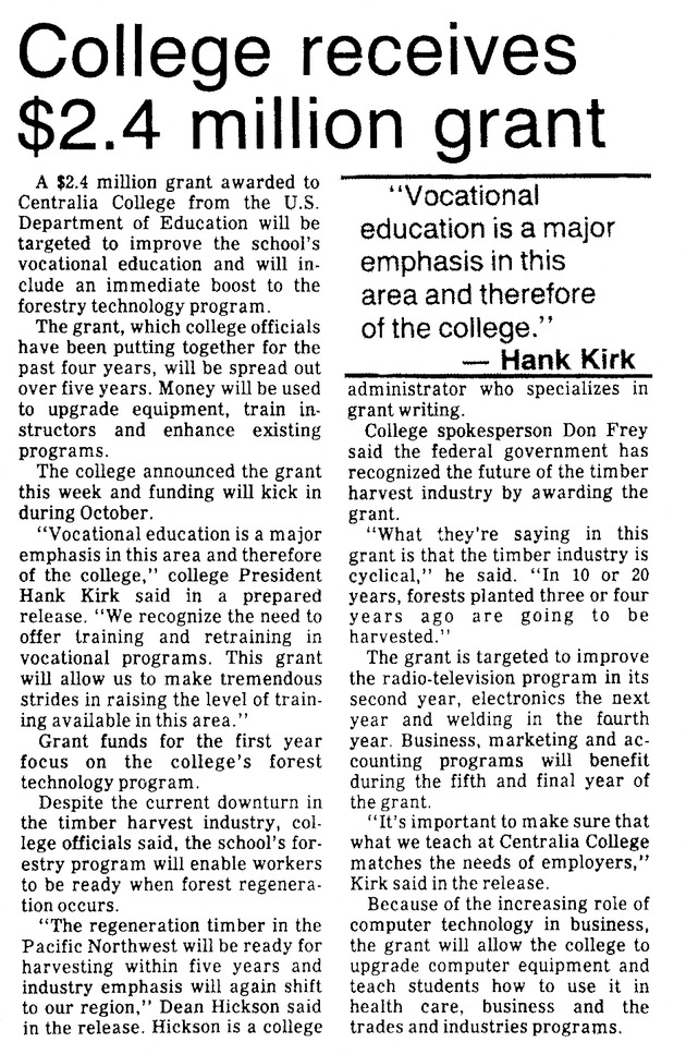College receives $2.4 million grant