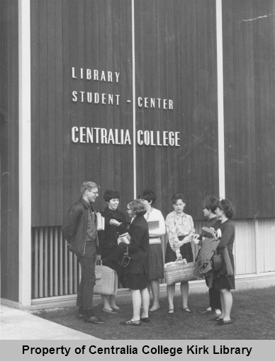 Students at the entrance #5 - Student Center in the 1980's