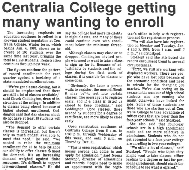 Centralia College getting many wanting to enroll