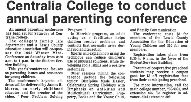 Centralia College to conduct annual parenting conference