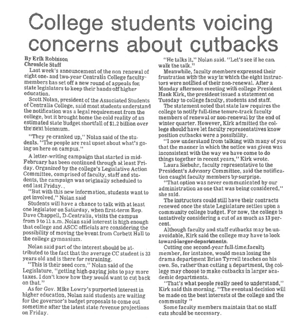 College students voicing concerns about cutbacks