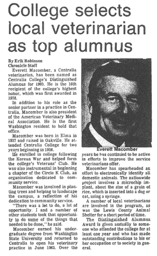 College selects local veterinarian as top alumnus