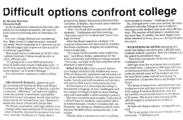 Difficult options confront college