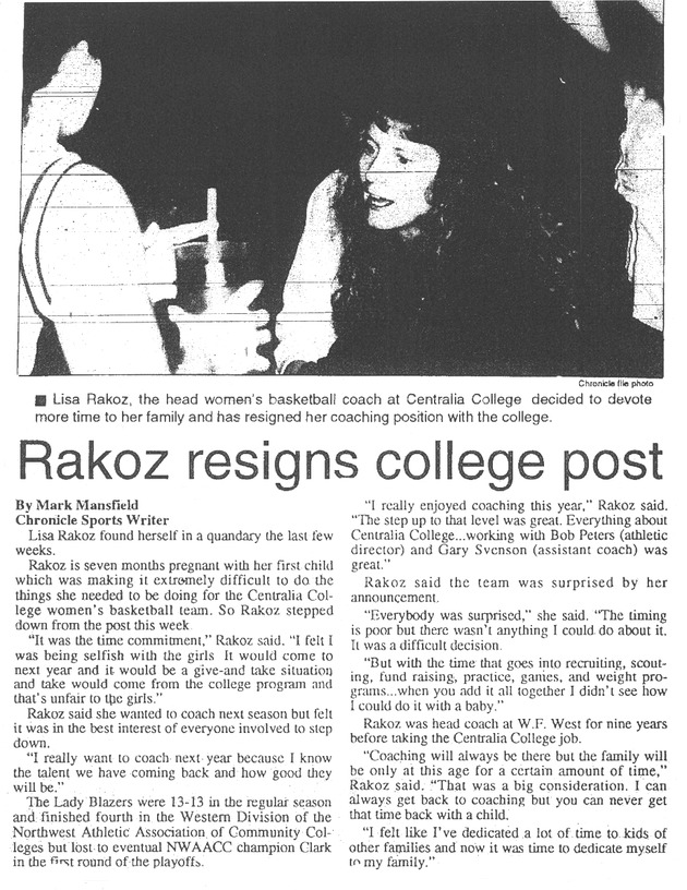 Rakoz resigns college post