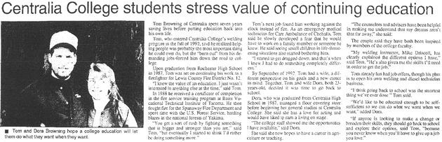 Centralia College students stress value of continuing education