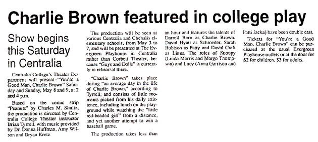 Charlie Brown featured in college play