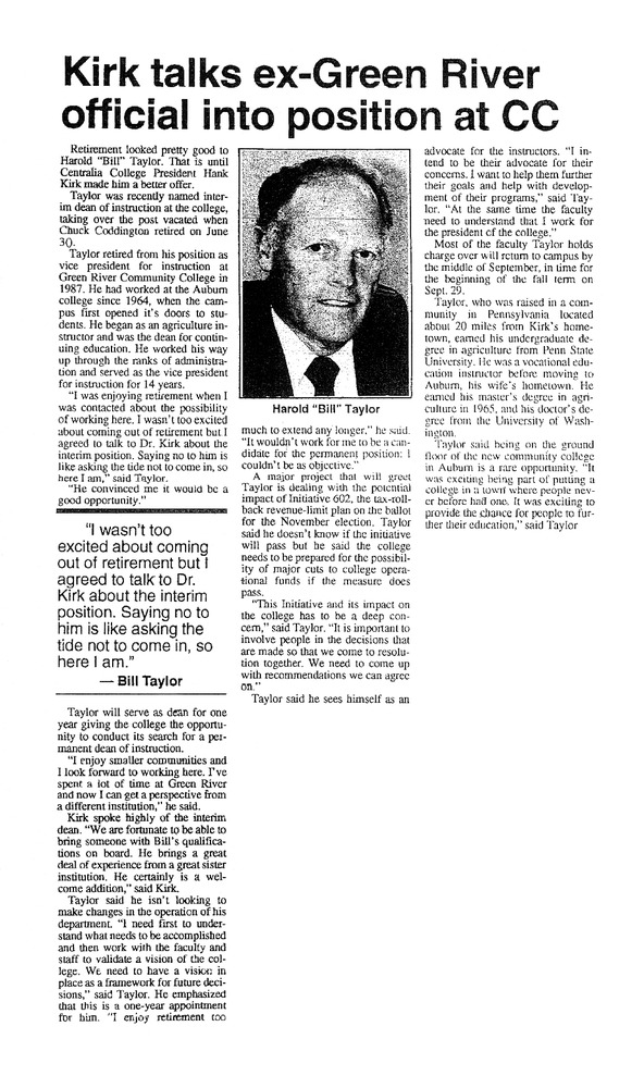 Kirk talks ex-Green River official into position at CC.