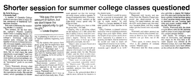 Shorter session for summer college classes questioned