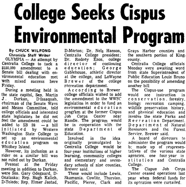 College Seeks Cispus Environmental Program