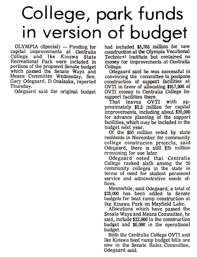 College, park funds in version of budget