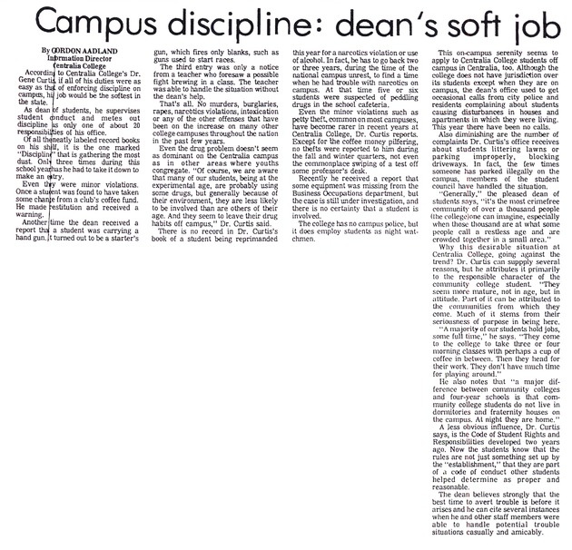 Campus discipline: dean's soft job
