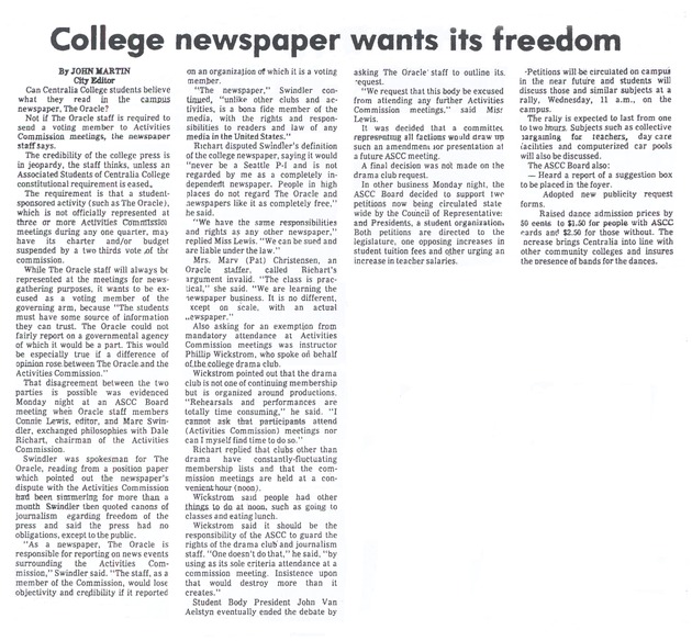 College newspaper wants its freedom