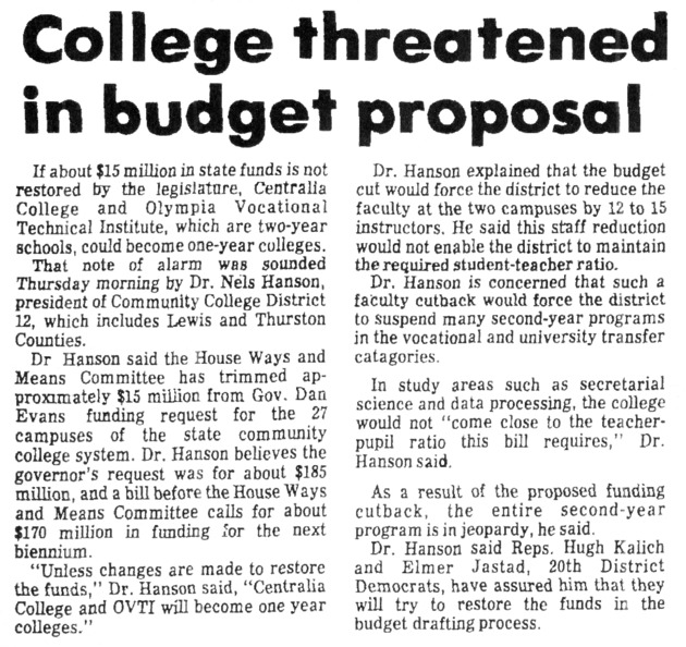 College threatened in budget proposal
