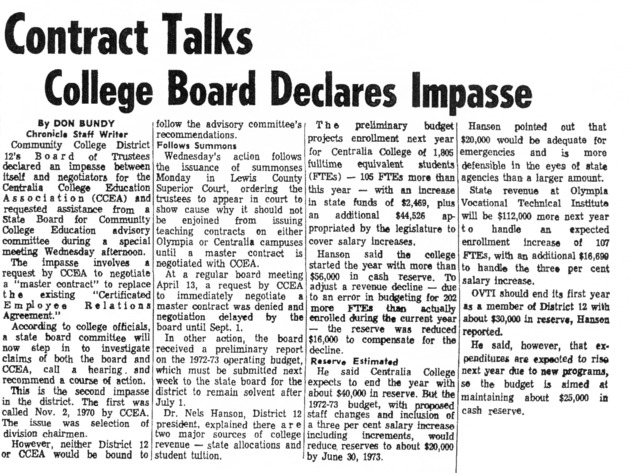 Contract Talks College Board Declares Impasse