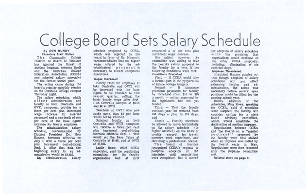 College Board Sets Salary Schedule