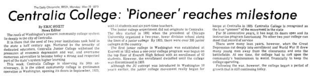 Centralia College: 'Pioneer' reaches milestone