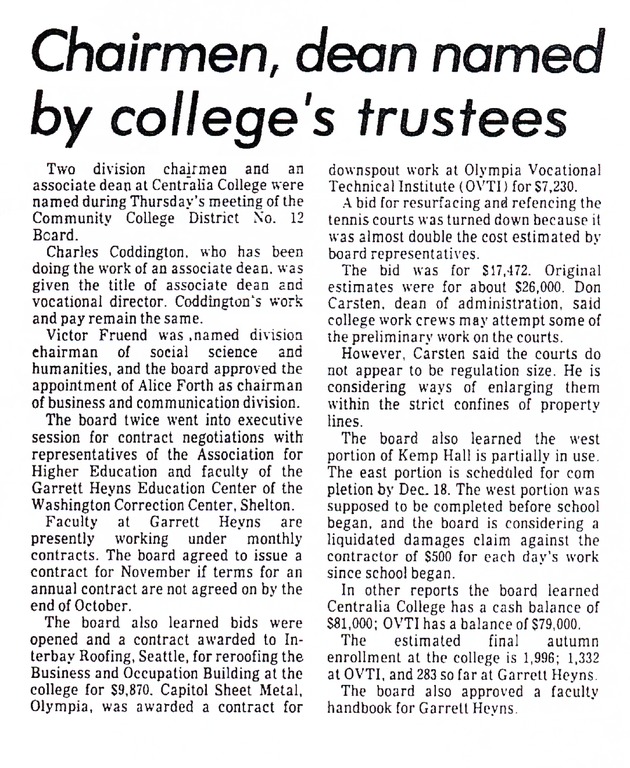 Chairmen, Dean Named by College's Trustees