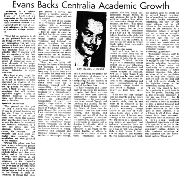 Evans backs centralia academic growth