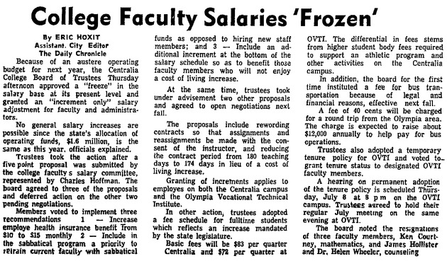 college faculty salaries 'frozen'