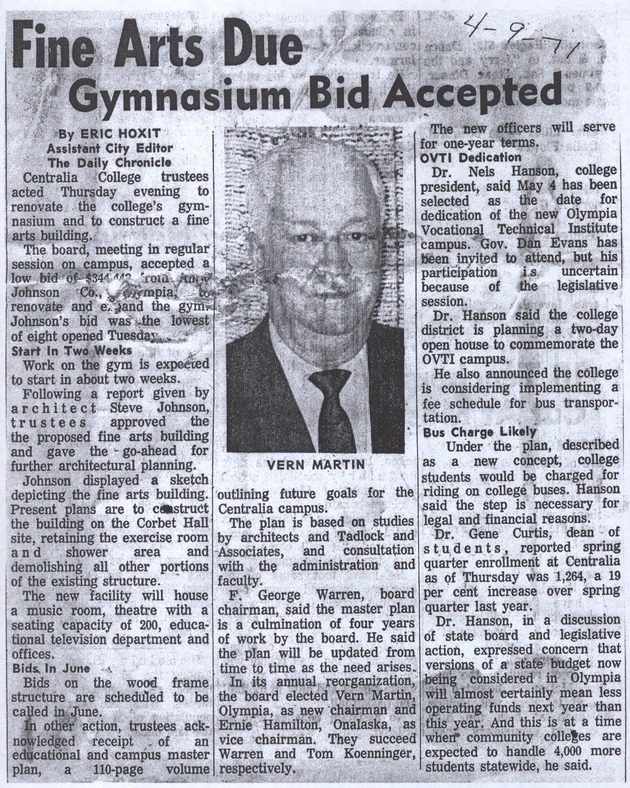 Fine Arts Due 
Gymnasium Bid Accepted